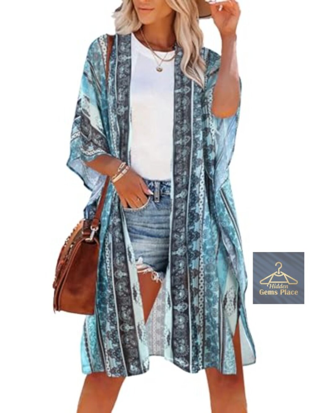 Chiffon Kimono Swimsuit Coverup Semi-Sheer Open Front Beach Cardigan